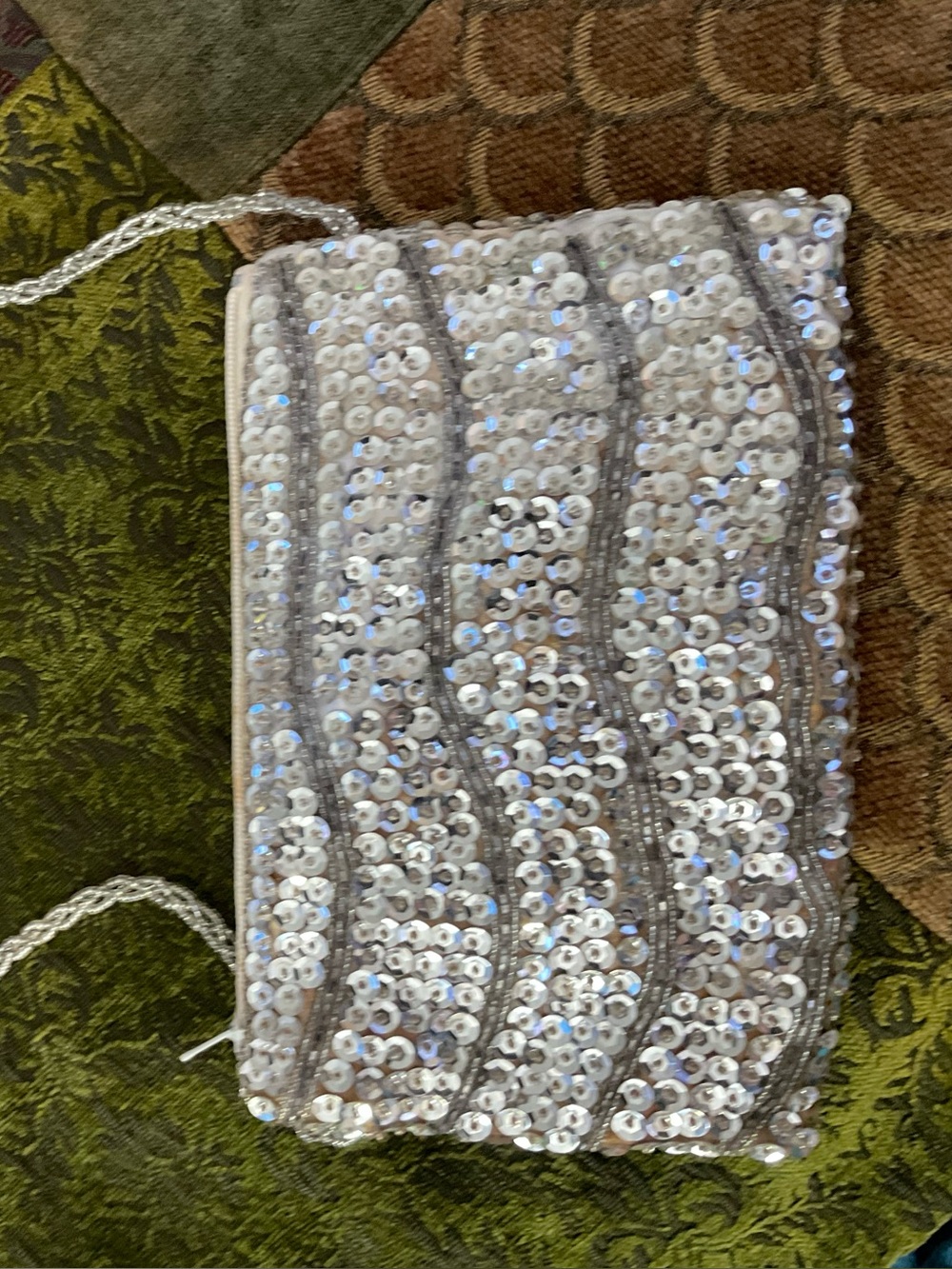 Sequin Beaded Crossbody Bag - Silver